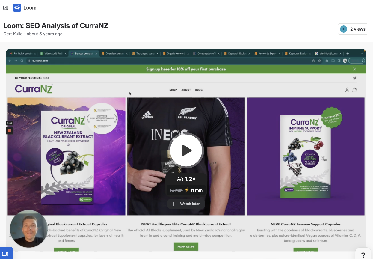 Example of a free SEO audit video delivered via Loom