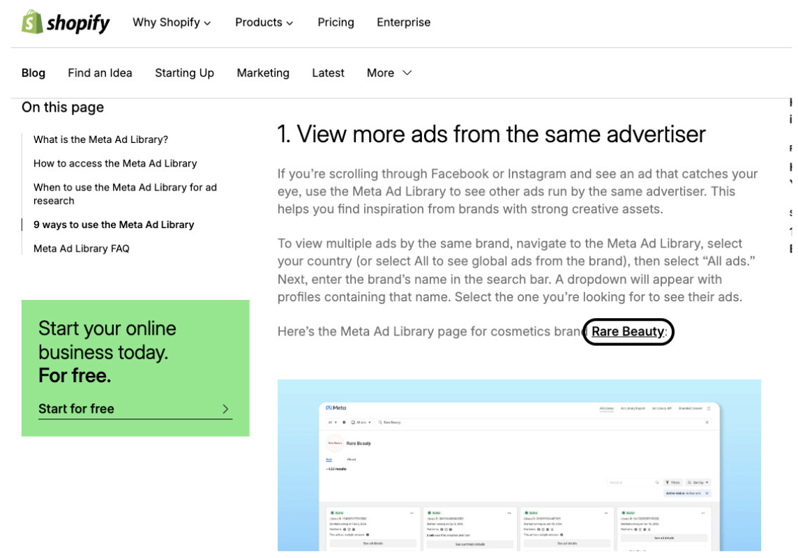 Shopify blog article linking to Rare Beauty, an example of a high-quality backlink
