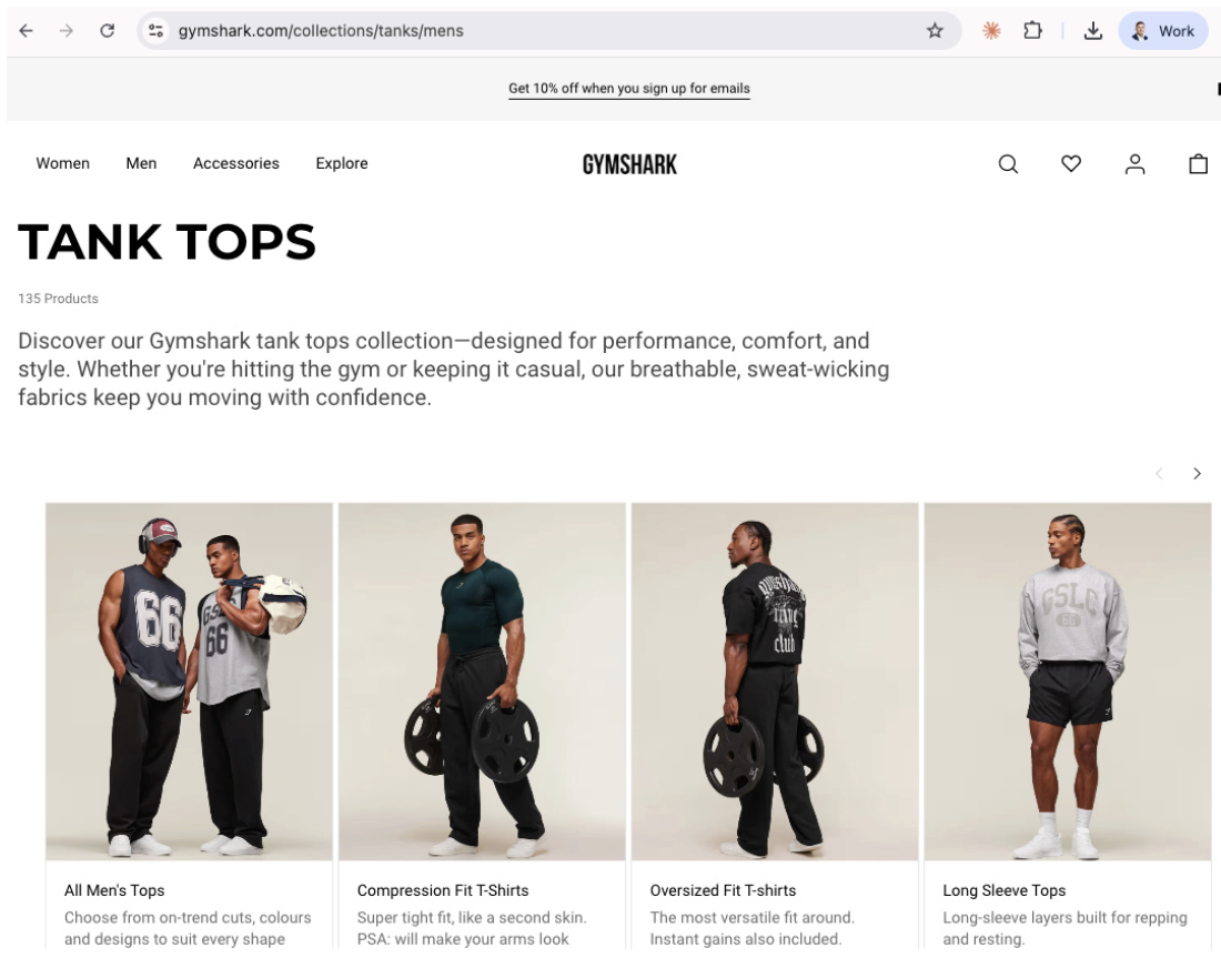 Gymshark tank tops collection page at gymshark.com/collections/tanks/mens