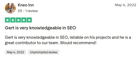 5-star Trustpilot review from Eric J, US: amazing SEO experts with a comprehensive strategy. Domain reputation improved, backlinks grew, and top search results started to come in.