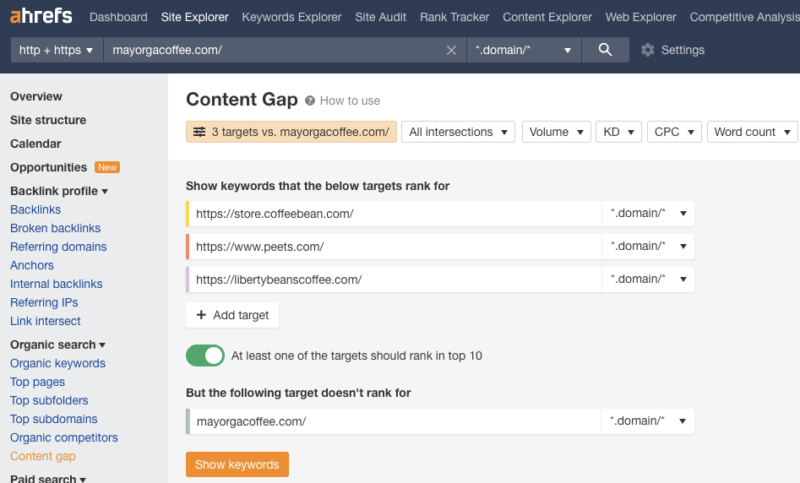 ahrefs content gap analysis